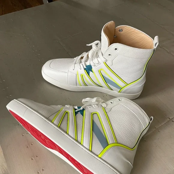 Christian louboutin vida top flat white neon sneaker trainer high top sz 43